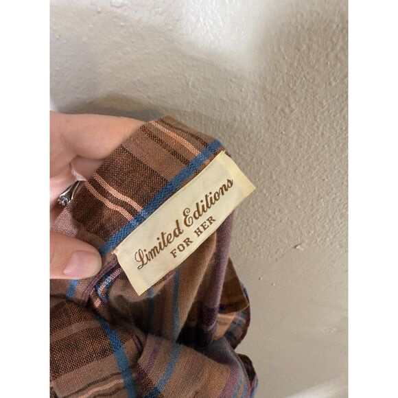 Vintage Limited Editions Pleated Brown Plaid Midi Skirt Sz 10 Academia Preppy - Picture 5 of 8